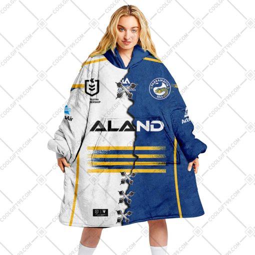 Personalized NRL Parramatta Eels Mix V2 Jersey Oodie, Flanket, Blanket Hoodie, Snuggie