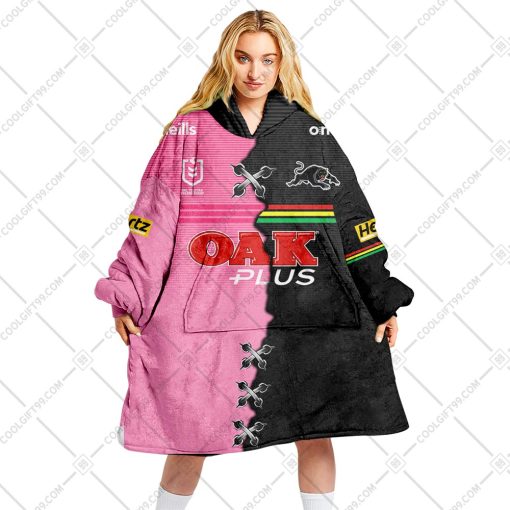 Personalized NRL Penrith Panthers Mix V2 Jersey Oodie, Flanket, Blanket Hoodie, Snuggie