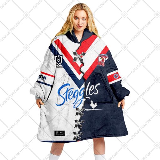 Personalized NRL Sydney Roosters Mix V2 Jersey Oodie, Flanket, Blanket Hoodie, Snuggie