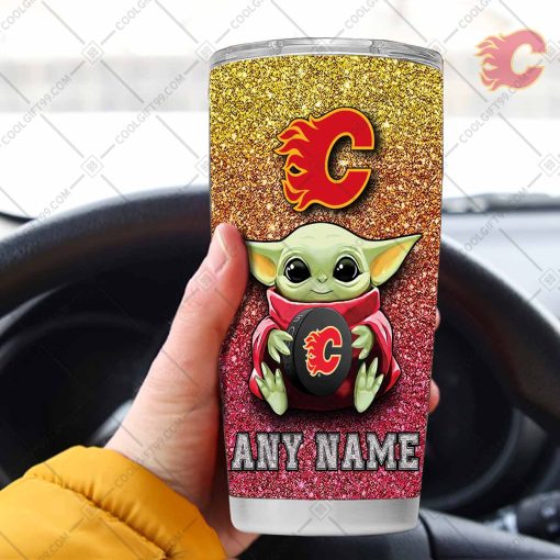 Personalized NHL Calgary Flames Baby Yoda Tumbler