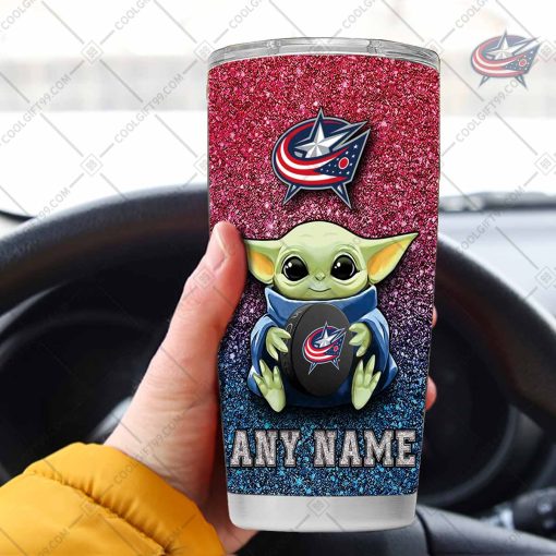 Personalized NHL Columbus Blue Jackets Baby Yoda Tumbler