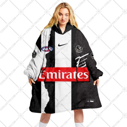 Personalized AFL Collingwood Magpies Mix V1 Jersey Oodie, Flanket, Blanket Hoodie, Snuggie