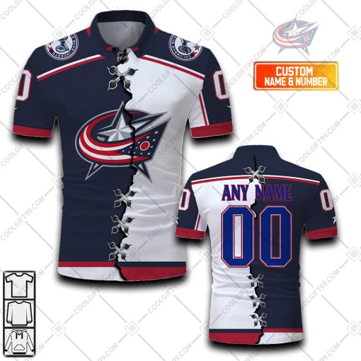 Personalized NHL Columbus Blue Jackets Mix Jersey Style Polo Shirt | SuperGift99