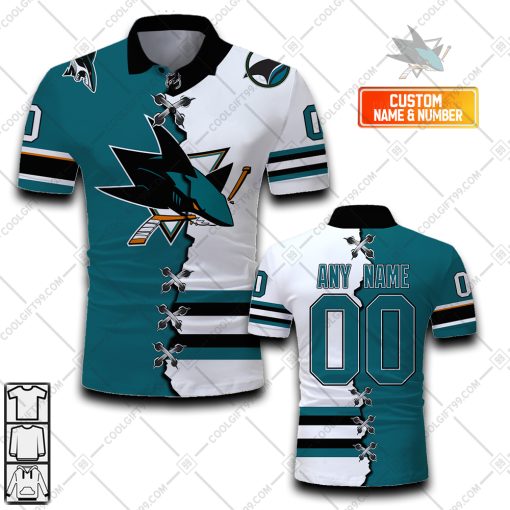 Personalized NHL San Jose Sharks Mix Jersey Style Polo Shirt | SuperGift99