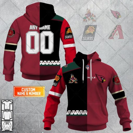 Personalized Arizona Coyotes, Arizona Cardinals, Arizona Diamondbacks, Phoenix Suns Mix Jersey Style Hoodie, T Shirt, Zip Hoodie, Sweatshirt