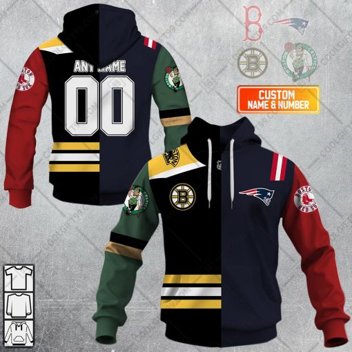 Personalized Boston Bruins, New England Patriots, Boston Red Sox, Boston Celtics Mix Jersey Style Hoodie, T Shirt, Zip Hoodie, Sweatshirt