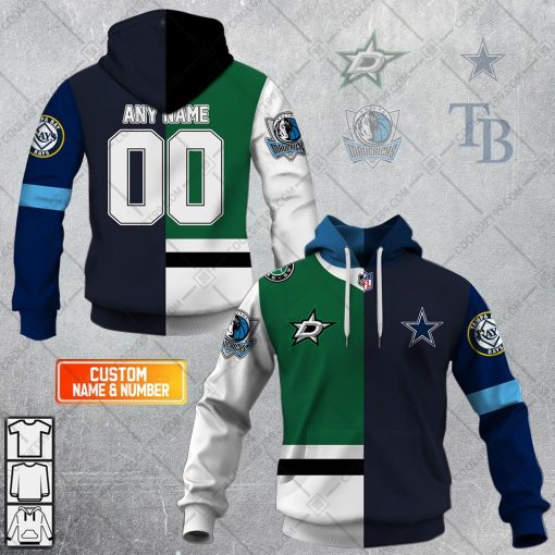 Personalized Dallas Stars, Dallas Cowboys, Texas Rangers, Dallas Mavericks Mix Jersey Style Hoodie, T Shirt, Zip Hoodie, Sweatshirt