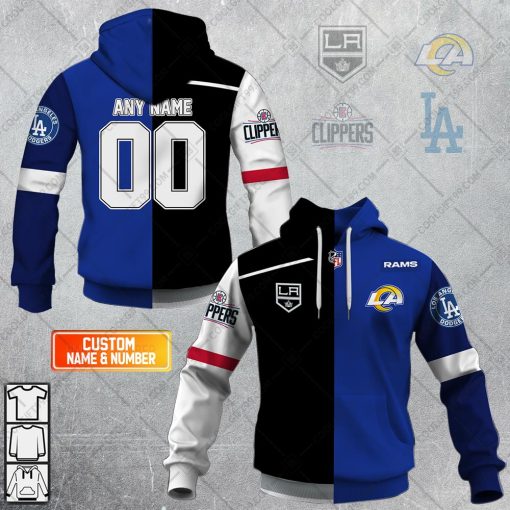 Personalized Los Angeles Kings, Los Angeles Rams, Los Angeles Dodgers, Los Angeles Clippers Mix Jersey Style Hoodie, T Shirt, Zip Hoodie, Sweatshirt