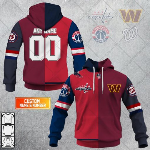 Personalized Washington Capitals, Washington Commanders, Washington Nationals, Washington Wizards | Mix Jersey Style Hoodie, T Shirt, Zip Hoodie, Sweatshirt