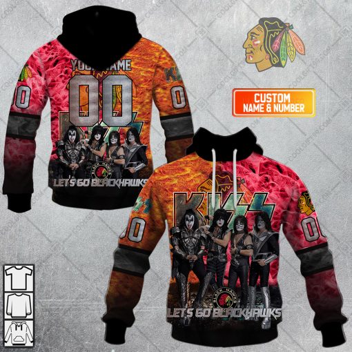 Personalized NHL Chicago Blackhawks x Kiss Band V1 | Hoodie, T Shirt, Zip Hoodie, Sweatshirt