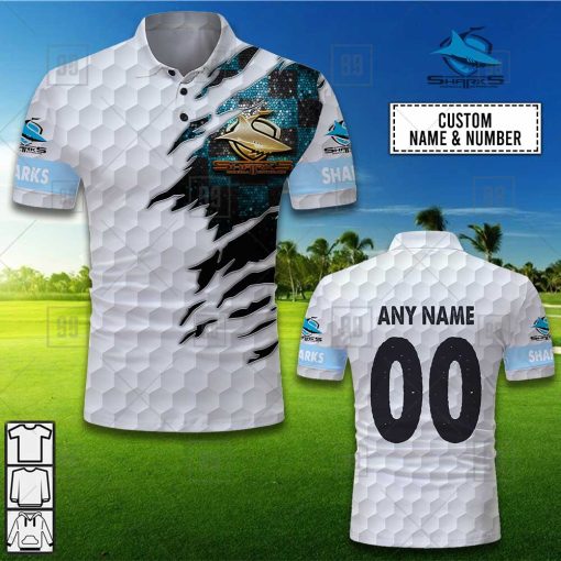 Personalized Golf NRL Cronulla Sutherland Sharks Polo Shirt