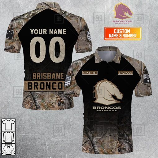 Personalized NRL Brisbane Broncos Camouflage Polo Shirt