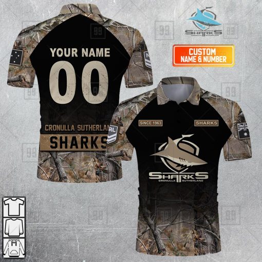 Personalized NRL Cronulla Sutherland Sharks Camouflage Polo Shirt