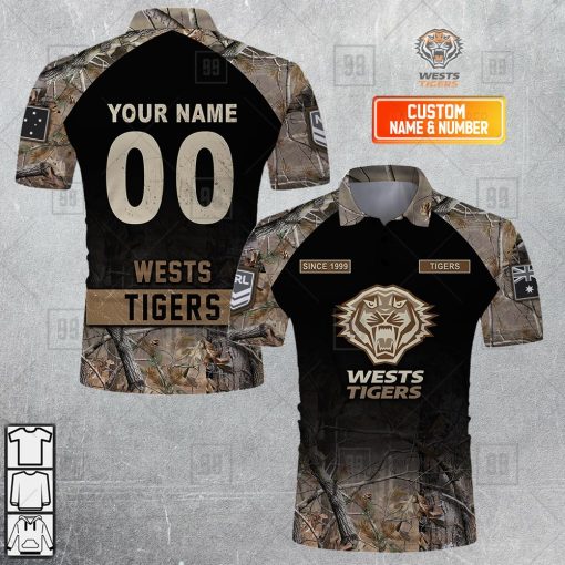 Personalized NRL Wests Tigers Camouflage Polo Shirt