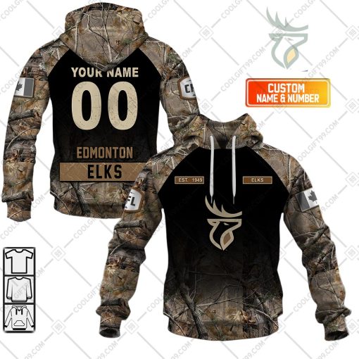 Personalized CFL Edmonton Elks Huting Camouflage Style | Hoodie, T Shirt, Zip Hoodie, Sweatshirt