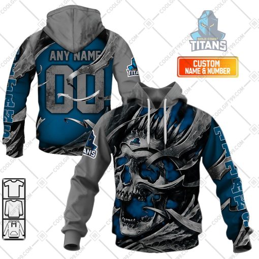 Personalized NRL Gold Coast Titans Metal Skull | Hoodie, T Shirt, Zip Hoodie, Sweatshirt
