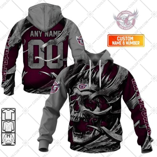 Personalized NRL Manly Warringah Sea Eagles Metal Skull | Hoodie, T Shirt, Zip Hoodie, Sweatshirt