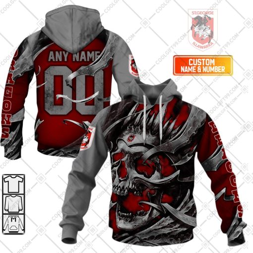 Personalized NRL St. George Illawarra Dragons Metal Skull | Hoodie, T Shirt, Zip Hoodie, Sweatshirt