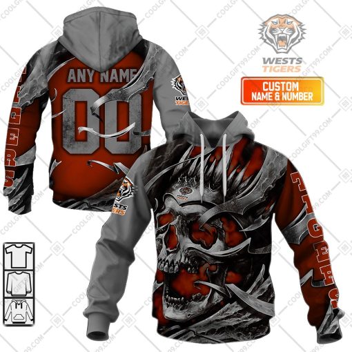 Personalized NRL Wests Tigers Metal Skull | Hoodie, T Shirt, Zip Hoodie, Sweatshirt