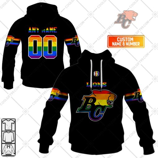 Personalized CFL BC Lions Rainbow Logo Jersey Style | Hoodie, T Shirt, Zip Hoodie, Sweatshirt