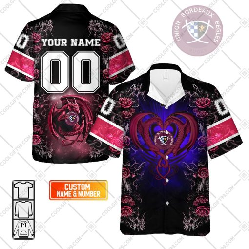 Personalized Bordeaux Begles Rugby Rose Dragons Design Hawaiian Shirt