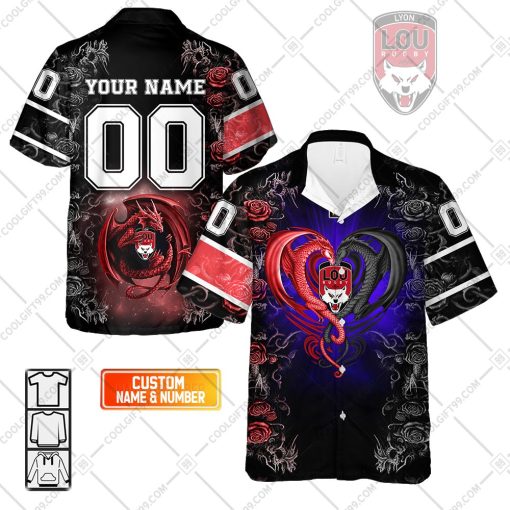 Personalized Lyon LOU Rugby Rose Dragons Design Hawaiian Shirt