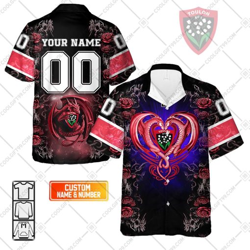 Personalized RC Toulonnais Rugby Rose Dragons Design Hawaiian Shirt