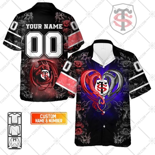 Personalized Stade Toulousain Rugby Rose Dragons Design Hawaiian Shirt