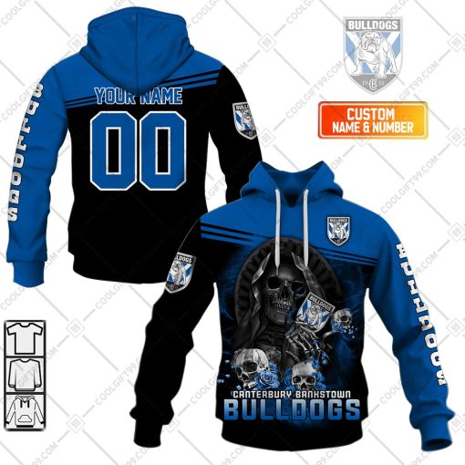 Personalized NRL Canterbury Bankstown Bulldogs Skull Death Art | Hoodie, T Shirt, Zip Hoodie, Sweatshirt
