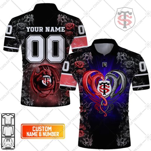 Personalized Stade Toulousain Rugby Rose Dragons Design Polo Shirt
