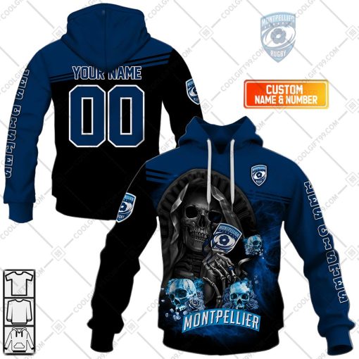 Personalized Montpellier Herault Rugby Skull Death Design | Hoodie, T Shirt, Zip Hoodie, Sweatshirt