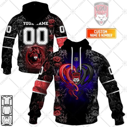 Personalized Lyon LOU Rugby Rose Dragons Design | Hoodie, T Shirt, Zip Hoodie, Sweatshirt