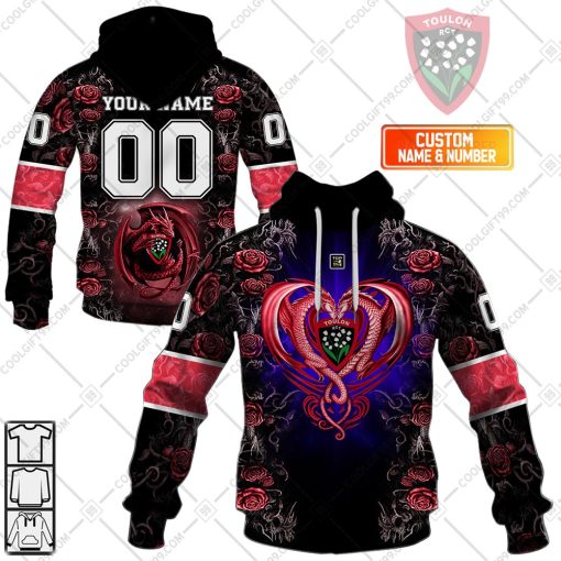Personalized RC Toulonnais Rugby Rose Dragons Design | Hoodie, T Shirt, Zip Hoodie, Sweatshirt