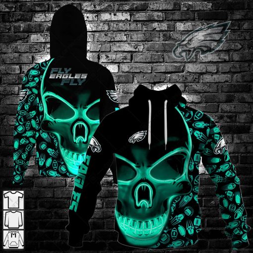 NFL Philadelphia Eagles 3D Neon Skull Design | Hoodie, T Shirt, Zip Hoodie, Sweatshirt