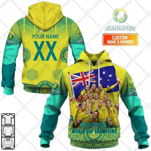 Personalized Netball AU Diamonds 2023 World Cup Champions Yellow Jersey | Hoodie, T Shirt, Zip Hoodie, Sweatshirt