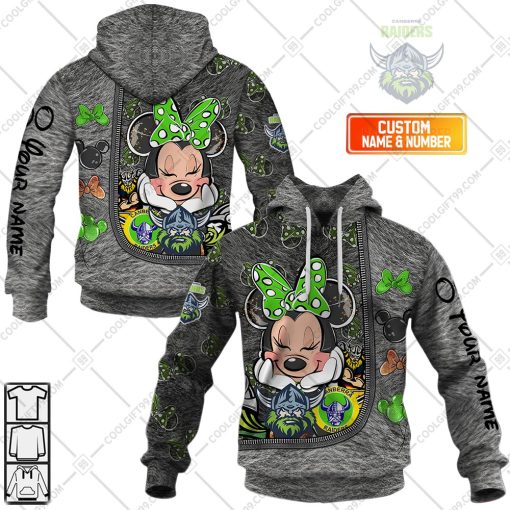 Personalized NRL Canberra Raiders Logo and Minnie Mouse Design | Hoodie, T Shirt, Zip Hoodie, Sweatshirt