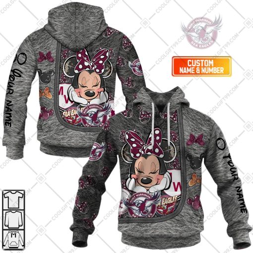 Personalized NRL Manly Warringah Sea Eagles Logo and Minnie Mouse Design | Hoodie, T Shirt, Zip Hoodie, Sweatshirt