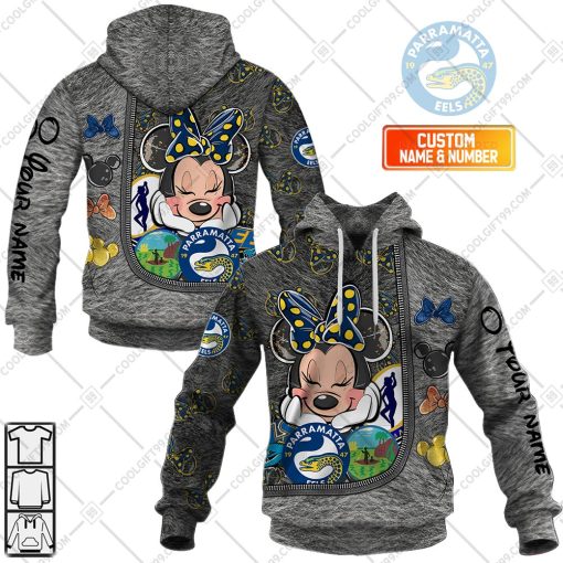 Personalized NRL Parramatta Eels Logo and Minnie Mouse Design | Hoodie, T Shirt, Zip Hoodie, Sweatshirt