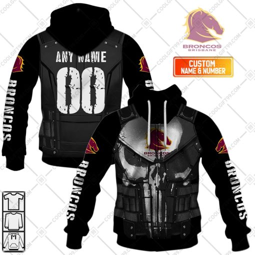 Personalized NRL Brisbane Broncos Punisher | Hoodie, T Shirt, Zip Hoodie, Sweatshirt