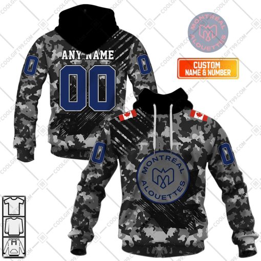 Personalized CFL Montreal Alouettes Special Camo Armed Forces Design | Hoodie, T Shirt, Zip Hoodie, Sweatshirt