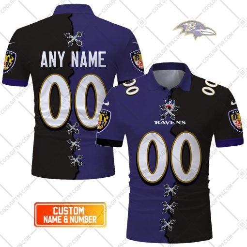 Personalized NFL Baltimore Ravens Mix Jersey Style Polo Shirt