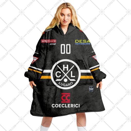 Personalized NL Hockey HC Lugano Home jersey Style | Oodie, Flanket, Blanket Hoodie, Snuggie