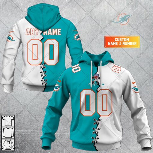 Personalized NFL Miami Dolphins Mix Jersey Style Hoodie, T Shirt, Zip Hoodie, Sweatshirt