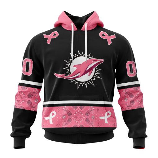Personalized NFL Miami Dolphins PINK BREAST CANCER Specialized Design In Classic Style With Paisley