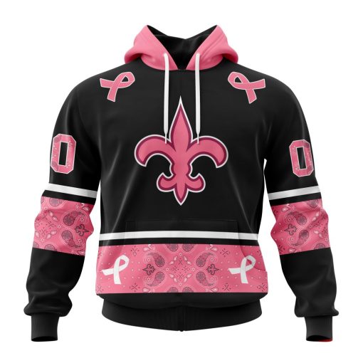 Personalized NFL New Orleans Saints PINK BREAST CANCER Specialized Design In Classic Style With Paisley