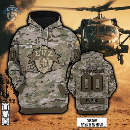 Personalized NL Hockey EV Zug Army Camo Style | Hoodie, T Shirt, Zip Hoodie, Sweatshirt