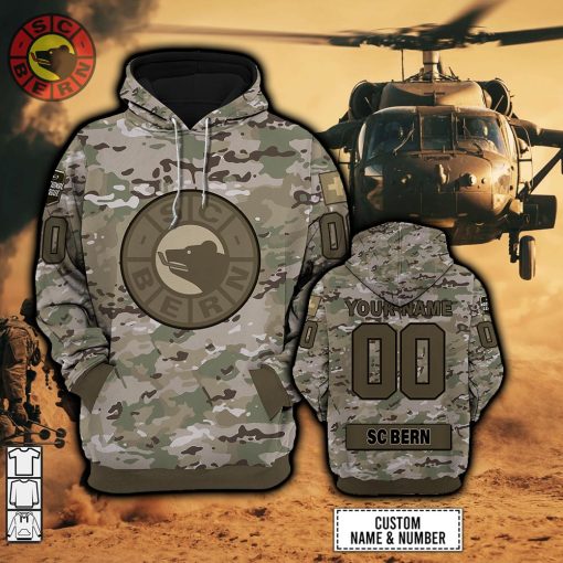 Personalized NL Hockey SC Bern Army Camo Style | Hoodie, T Shirt, Zip Hoodie, Sweatshirt