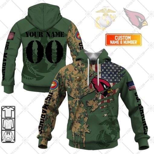 Personalized NFL Arizona Cardinals Marine Camo V1 | Hoodie, T Shirt, Zip Hoodie, Sweatshirt