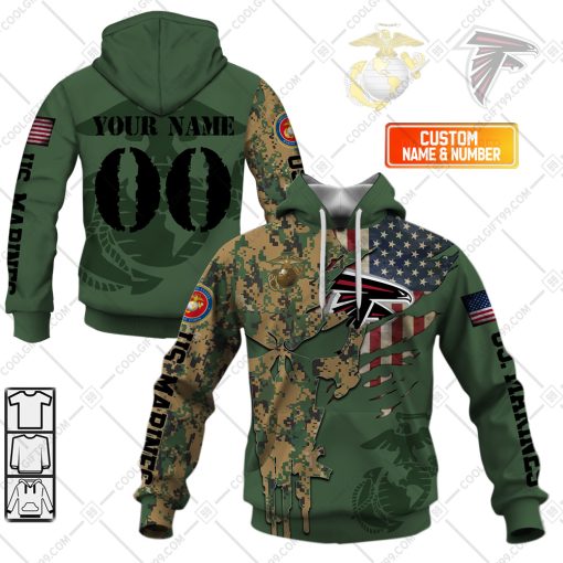 Personalized NFL Atlanta Falcons Marine Camo V1 | Hoodie, T Shirt, Zip Hoodie, Sweatshirt