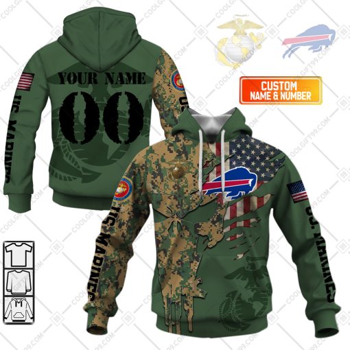 Personalized NFL Buffalo Bills Marine Camo V1 | Hoodie, T Shirt, Zip Hoodie, Sweatshirt